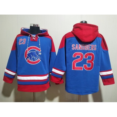 Men's Chicago Cubs #23 Ryne Sandberg Royal/Red Ageless Must-Have Lace-Up Pullover Hoodie