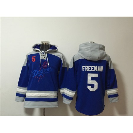 Men's Los Angeles Dodgers #5 Freddie Freeman Blue Ageless Must-Have Lace-Up Pullover Hoodie