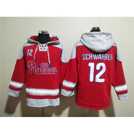 Men's Philadelphia Phillies #12 Kyle Schwarber Red Ageless Must-Have Lace-Up Pullover Hoodie