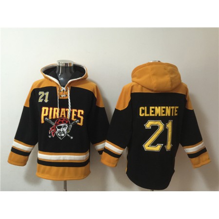 Men's Pittsburgh Pirates #21 Roberto Clemente Ageless Must-Have Lace-Up Pullover Hoodie