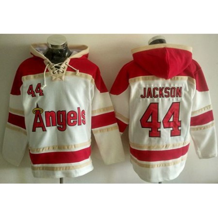 Angels of Anaheim #44 Reggie Jackson White Sawyer Hooded Sweatshirt MLB Hoodie
