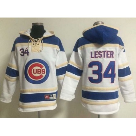 Cubs #34 Jon Lester White Sawyer Hooded Sweatshirt MLB Hoodie