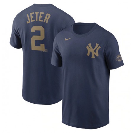 Men's New York Yankees #2 Derek Jeter Navy T-shirt