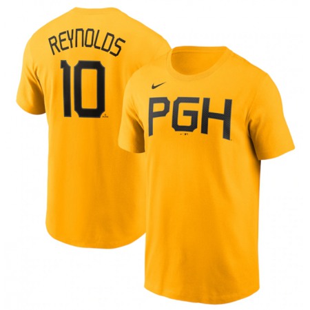Men's Pittsburgh Pirates #10 Bryan Reynolds Gold 2023 City Connect Name & Number T-Shirt