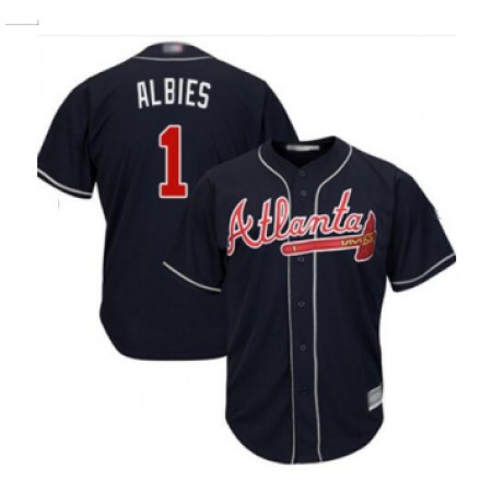 Men's Atlanta Braves #1 Ozzie Albies Navy Cool Base Stitched MLB Jersey