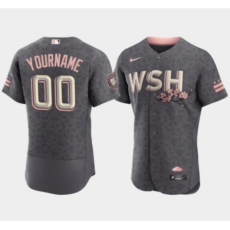 Men's Washington Nationals Customized 2022 Grey City Connect Cherry Blossom Flex Base Stitched Baseball Jersey