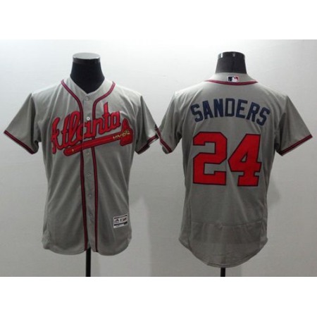 Braves #24 Deion Sanders Grey Flexbase Authentic Collection Stitched MLB Jersey