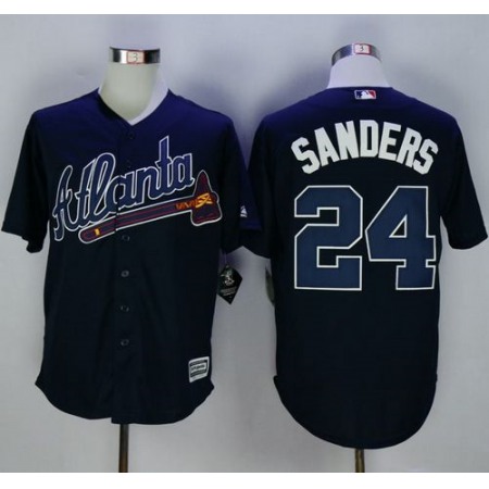 Braves #24 Deion Sanders Navy Blue New Cool Base Stitched MLB Jersey