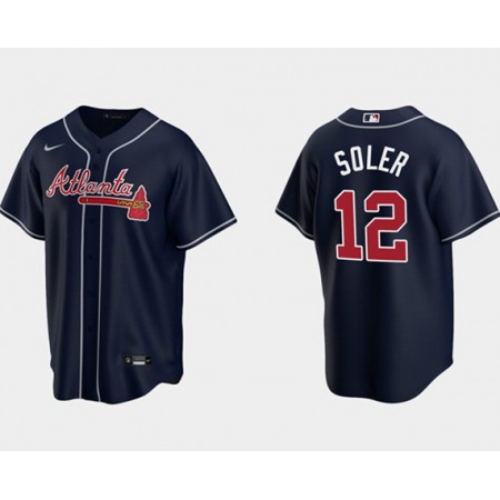 Men's Atlanta Braves #12 Jorge Soler Navy Cool Base Stitched Jersey