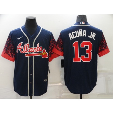 Men's Atlanta Braves #13 Ronald Acuna Jr. 2021 Navy Cool Base Stitched Jersey