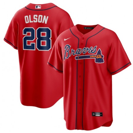 Men's Atlanta Braves #28 Matt Olson Red Cool Base Stitched Baseball Jersey