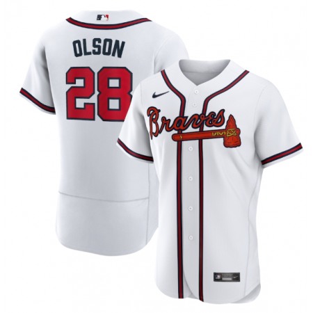 Men's Atlanta Braves #28 Matt Olson White Flex Base Stitched Baseball Jersey