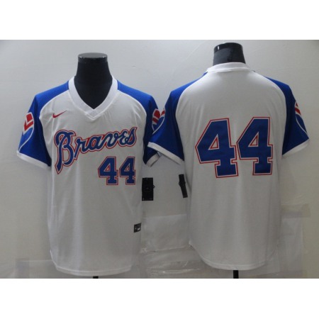 Men's Atlanta Braves #44 Hank Aaron White Cool Base Stitched Jersey