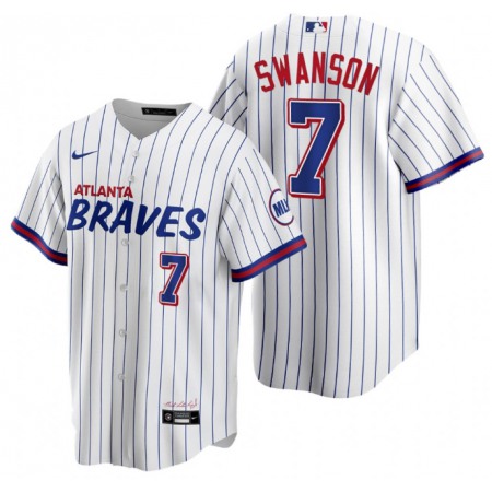 Men's Atlanta Braves #7 Dansby Swanson 2021 White City Connect Stitched Jersey