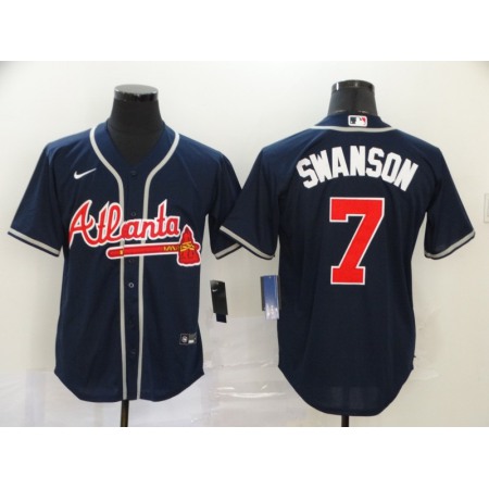 Men's Atlanta Braves #7 Dansby Swanson Navy Cool Base Stitched MLB Jersey