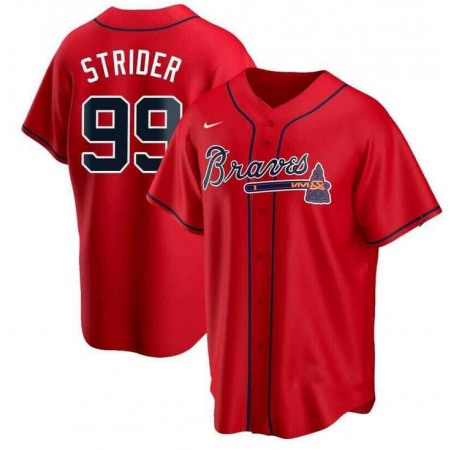 Men's Atlanta Braves #99 Spencer Strider Red Cool Base Stitched Baseball Jersey