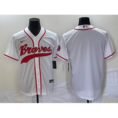 Men's Atlanta Braves Blank White Cool Base With Patch Stitched Baseball Jersey