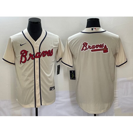 Men's Atlanta Braves Cream Team Big Logo Cool Base Stitched Baseball Jersey