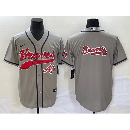 Men's Atlanta Braves Gray Team Big Logo Cool Base With Patch Stitched Baseball Jersey