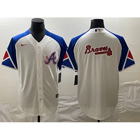 Men's Atlanta Braves White 2023 City Connect Team Big Logo Cool Base Stitched Baseball Jersey