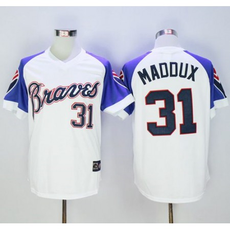 Mitchell And Ness 1973 Braves #31 Greg Maddux White Throwback Stitched MLB Jersey