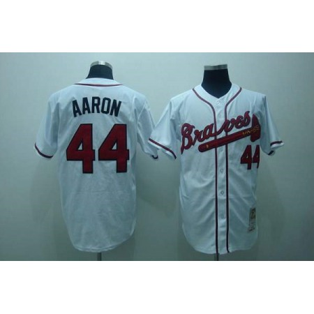 Mitchell and Ness Braves #44 Hank Aaron Stitched White Throwback MLB Jersey