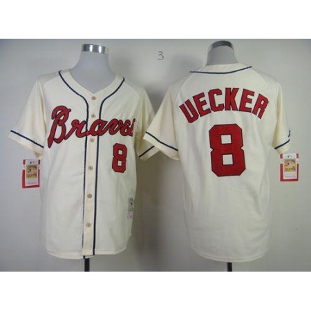 Mitchell and Ness Braves #8 Bob Uecker Stitched Cream Throwback MLB Jersey