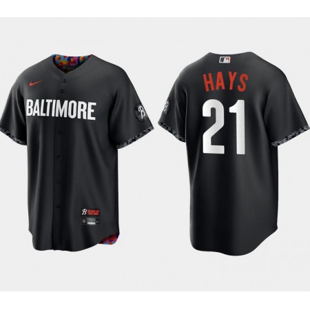Men's Baltimore Orioles #21 Austin Hays Black 2023 City Connect Cool Base Stitched Baseball Jersey