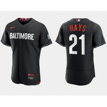 Men's Baltimore Orioles #21 Austin Hays Black 2023 City Connect Flex Base Stitched Baseball Jersey