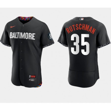 Men's Baltimore Orioles #35 Adley Rutschman Black 2023 City Connect Flex Base Stitched Baseball Jersey