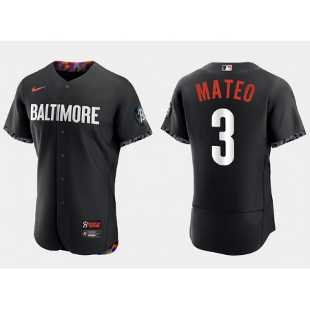 Men's Baltimore Orioles #3 Jorge Mateo Black 2023 City Connect Flex Base Stitched Baseball Jersey