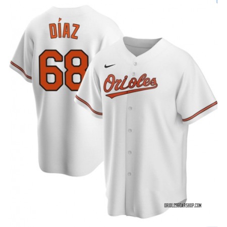 Men's Baltimore Orioles #68 Lewin Diaz White Cool Base Stitched Jersey