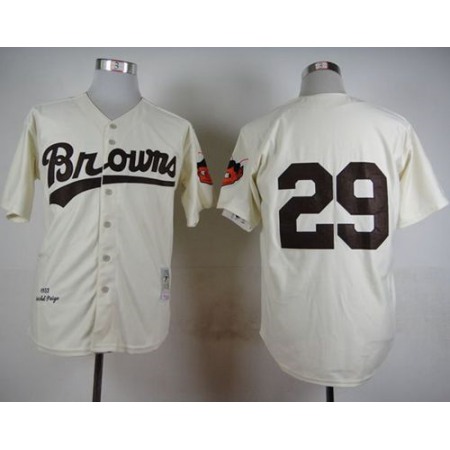 Mitchell And Ness 1953 Browns #29 Satchel Paige Cream Throwback Stitched MLB Jersey