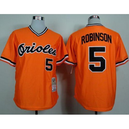Mitchell and Ness 1975 Orioles #5 Brooks Robinson Orange Throwback Stitched MLB Jersey