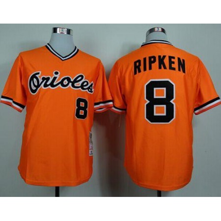 Mitchell and Ness 1982 Orioles #8 Cal Ripken Orange Throwback Stitched MLB Jersey