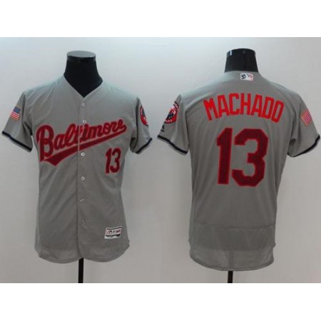 Orioles #13 Manny Machado Grey Fashion Stars & Stripes Flexbase Authentic Stitched MLB Jersey