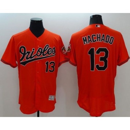 Orioles #13 Manny Machado Orange Flexbase Authentic Collection Stitched MLB Jersey
