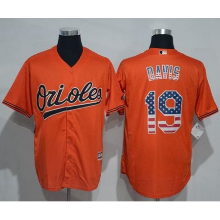 Orioles #19 Chris Davis Orange USA Flag Fashion Stitched MLB Jersey