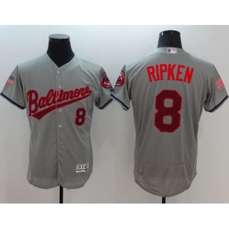 Orioles #8 Cal Ripken Grey Fashion Stars & Stripes Flexbase Authentic Stitched MLB Jersey