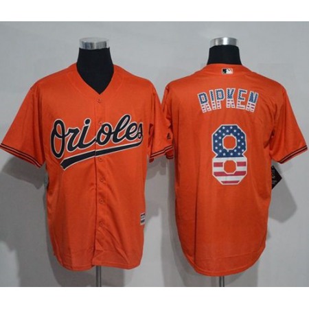 Orioles #8 Cal Ripken Orange USA Flag Fashion Stitched MLB Jersey