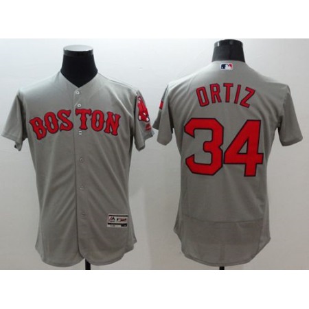 Red Sox #34 David Ortiz Grey Flexbase Authentic Collection Stitched MLB Jersey