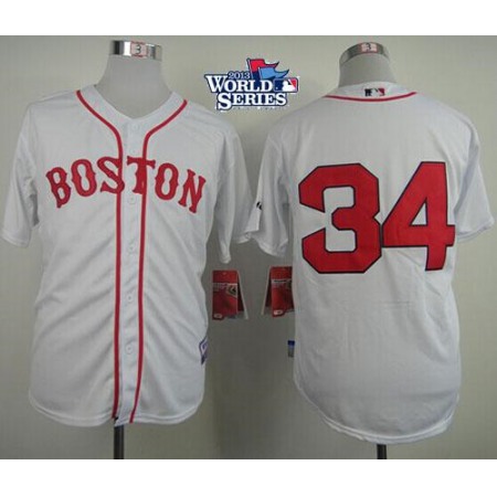 Red Sox #34 David Ortiz White Cool Base 2013 World Series Patch Stitched MLB Jersey