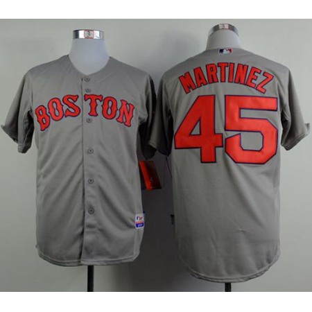 Red Sox #45 Pedro Martinez Grey Cool Base Stitched MLB Jersey