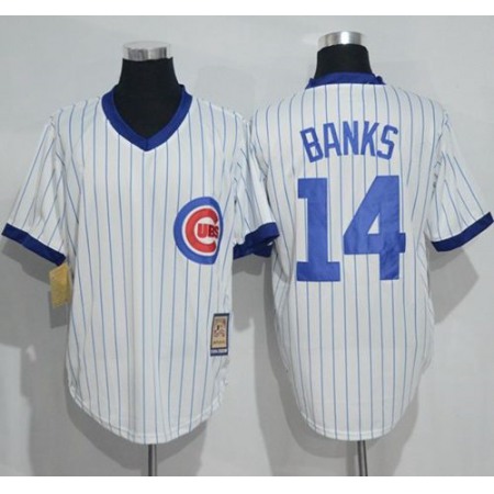 Cubs #14 Ernie Banks White Strip Home Cooperstown Stitched MLB Jersey
