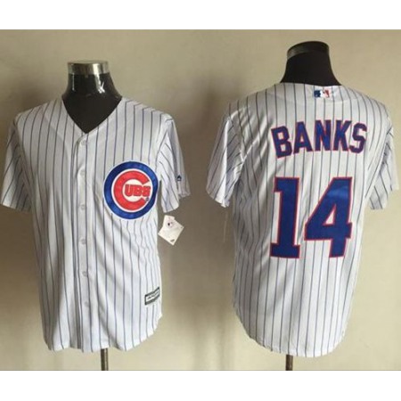 Cubs #14 Ernie Banks White Strip New Cool Base Stitched MLB Jersey