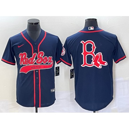 Men's Boston Red Sox Navy With Logo in Back Cool Base Stitched Baseball Jersey