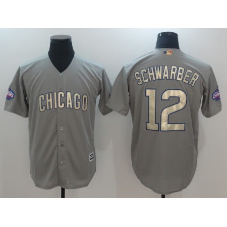 Men's Chicago Cubs #12 Kyle Schwarber World Series Champions Grey Program Cool Base Stitched MLB Jersey