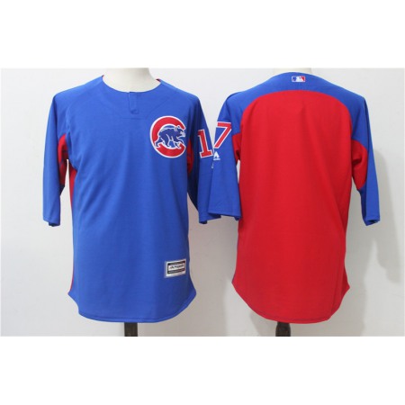 Men's Chicago Cubs #17 Kris Bryant Blue/Red Authentic Collection On-Field 3/4 Sleeve Batting Practice Stitched MLB Jersey