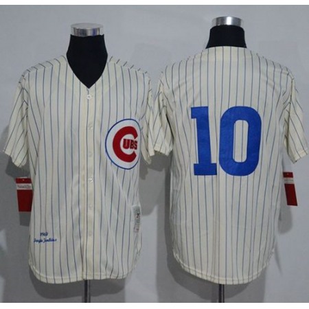 Mitchell And Ness 1969 Cubs #10 Ron Santo Cream Strip Throwback Stitched MLB Jersey