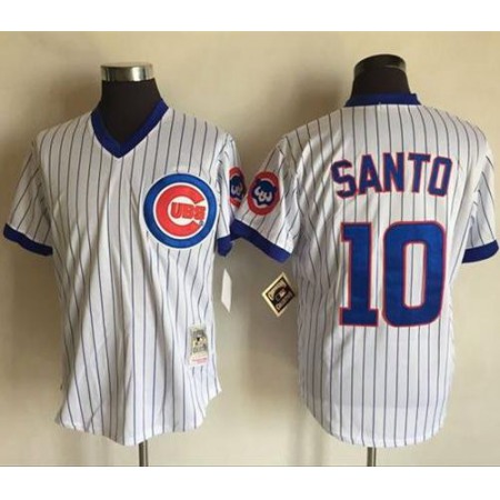 Mitchell And Ness Cubs #10 Ron Santo White(Blue Strip) Throwback Stitched MLB Jersey